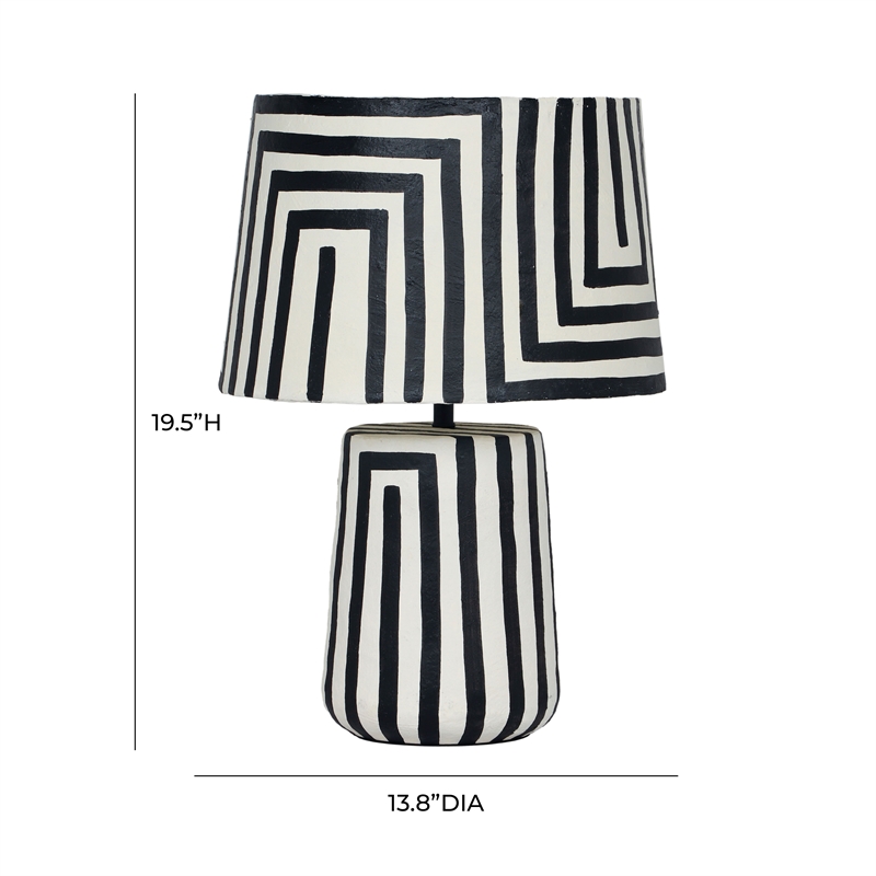 Pemberly Row Contemporary Black Striped Papier Mache Table Lamp