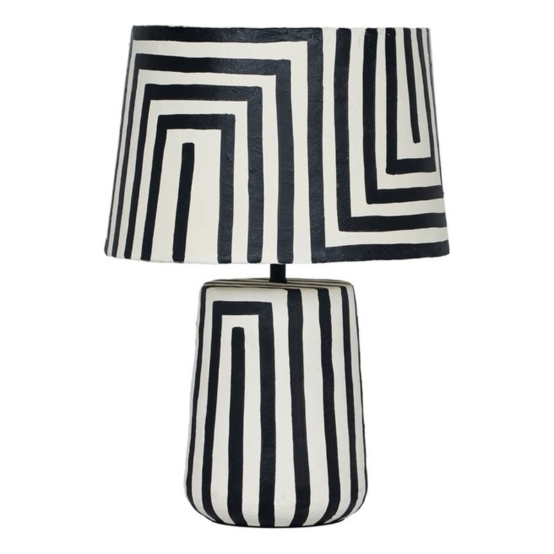 Pemberly Row Contemporary Black Striped Papier Mache Table Lamp