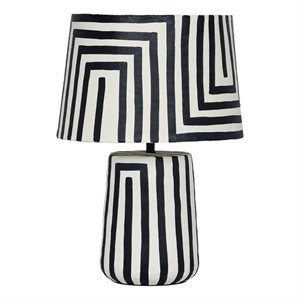 Pemberly Row Contemporary Black Striped Papier Mache Table Lamp