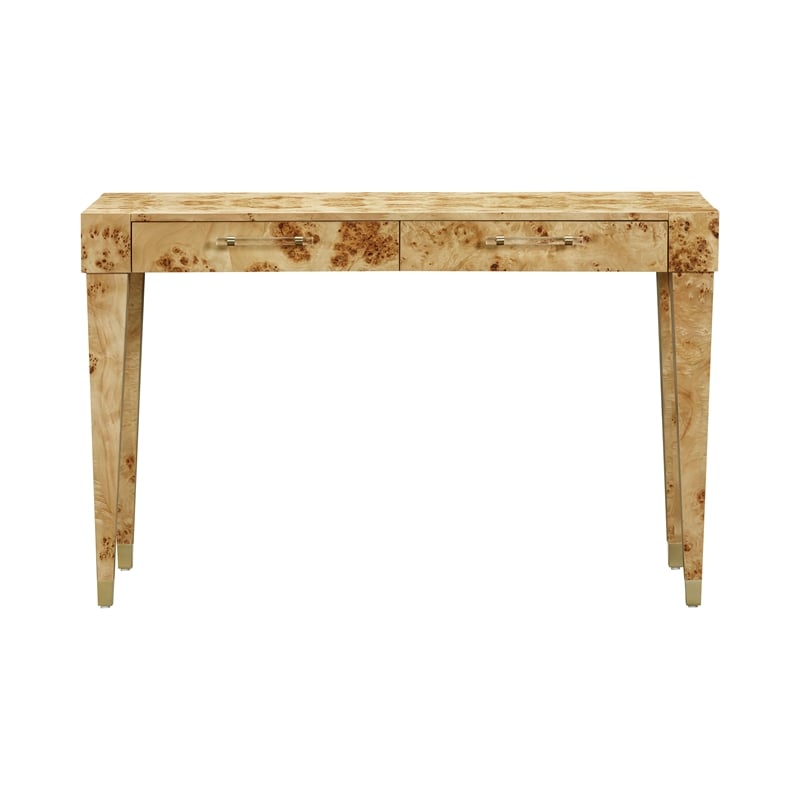 Pemberly Row Contemporary Acacia Burl Work Desk in Natural Finish