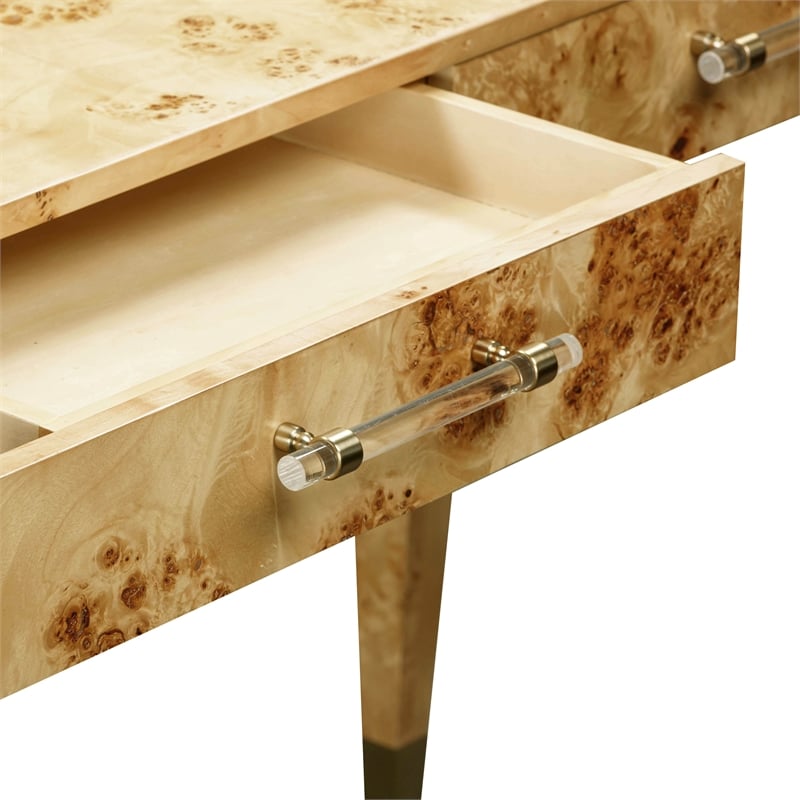 Pemberly Row Contemporary Acacia Burl Work Desk in Natural Finish