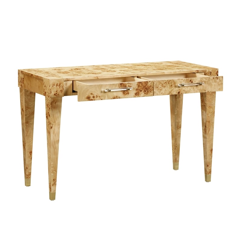 Pemberly Row Contemporary Acacia Burl Work Desk in Natural Finish