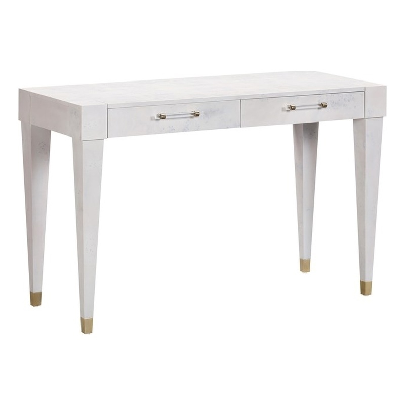 Pemberly Row Contemporary Acacia Burl Work Desk in White Finish