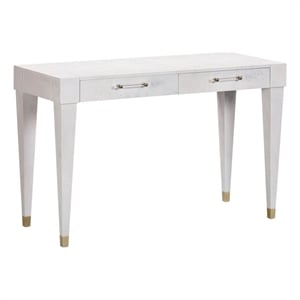 Pemberly Row Contemporary Acacia Burl Work Desk in White Finish