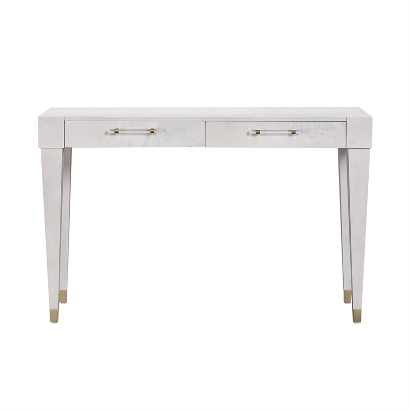 Pemberly Row Contemporary Acacia Burl Work Desk in White Finish