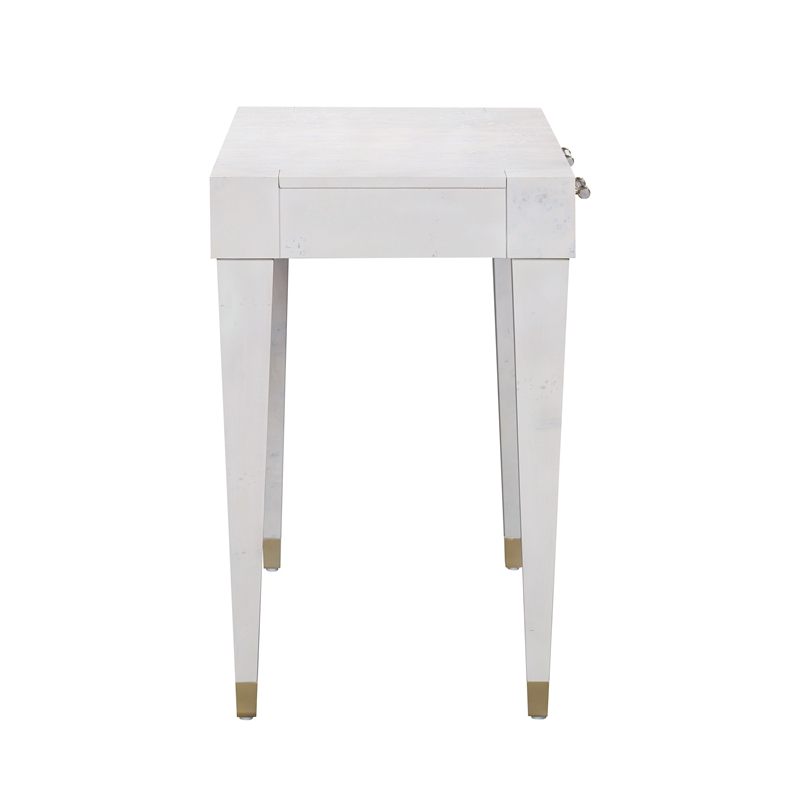 Pemberly Row Contemporary Acacia Burl Work Desk in White Finish