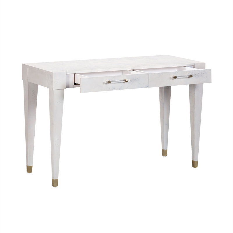 Pemberly Row Contemporary Acacia Burl Work Desk in White Finish