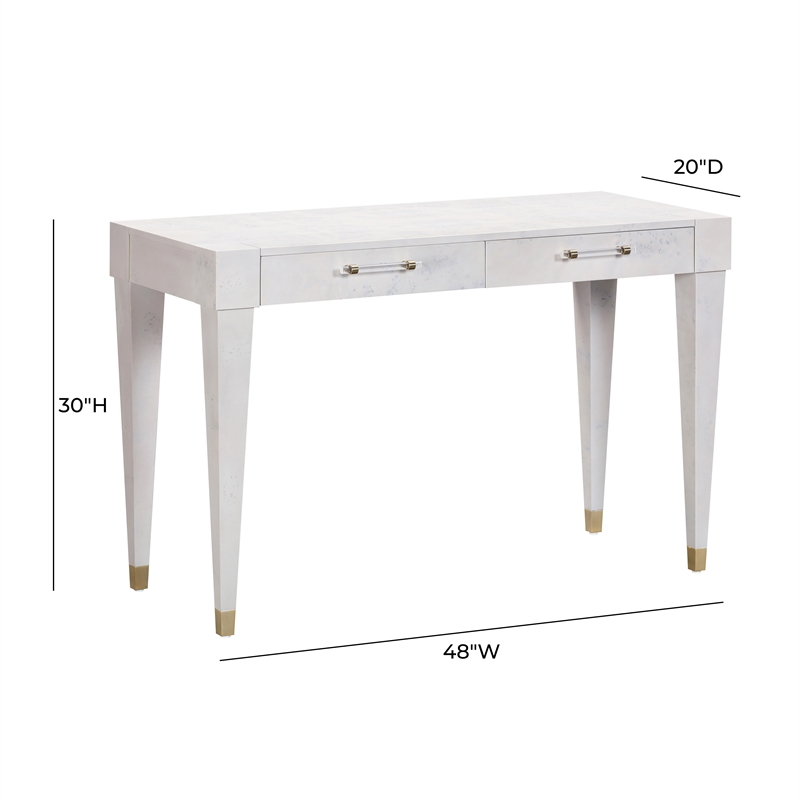 Pemberly Row Contemporary Acacia Burl Work Desk in White Finish