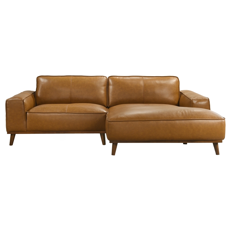 Pemberly Row Mid Century Living Room Right-Faced Tan Leather Sectional Sofa
