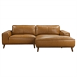 Pemberly Row Mid Century Living Room Right-Faced Tan Leather Sectional Sofa