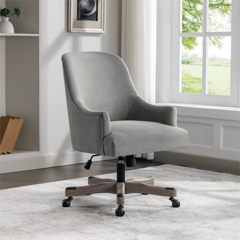 Pemberly Row Rustic Wood Base and Fabric Upholstered Office Chair in Fog Brown