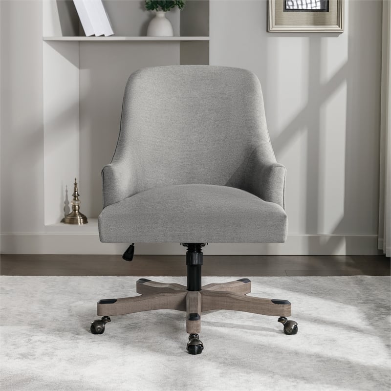 Pemberly Row Rustic Wood Base and Fabric Upholstered Office Chair in Fog Brown