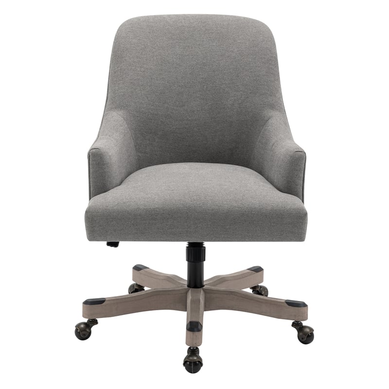Pemberly Row Rustic Wood Base and Fabric Upholstered Office Chair in Fog Brown