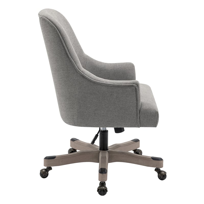 Pemberly Row Rustic Wood Base and Fabric Upholstered Office Chair in Fog Brown
