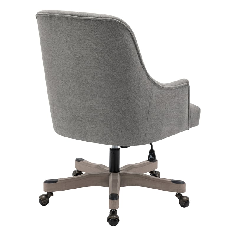 Pemberly Row Rustic Wood Base and Fabric Upholstered Office Chair in Fog Brown
