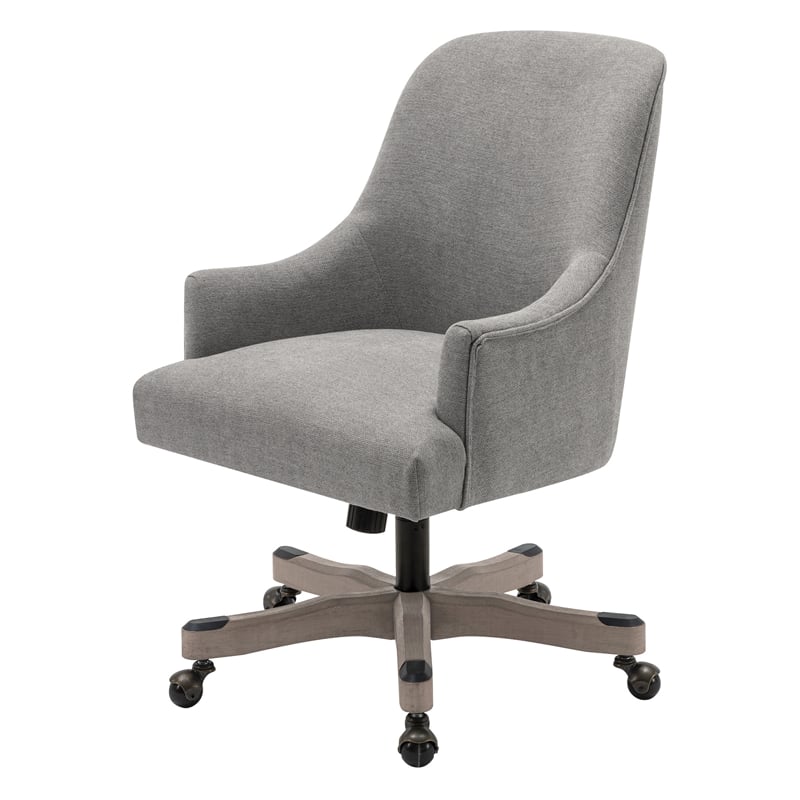 Pemberly Row Rustic Wood Base and Fabric Upholstered Office Chair in Fog Brown