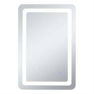 Pemberly Row 30x18&quot Rectangle Modern Aluminum LED Mirror in Silver