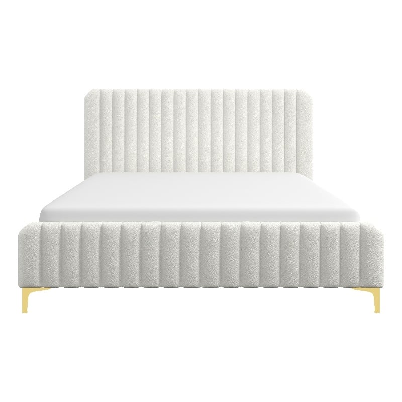 Pemberly Row Upholstered Mid-Century Fabric King Size Platform Bed in Cream