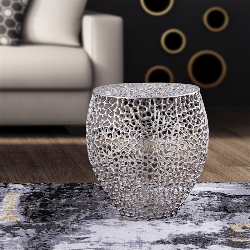 Pemberly Row Modern Style End Table made with Aluminium Casted in Silver Color