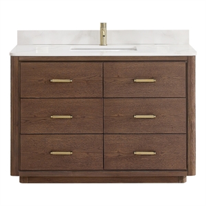 Pemberly Row 48&quot Dark Brown Oak Single Bath Vanity with Fish Maw White Quartz