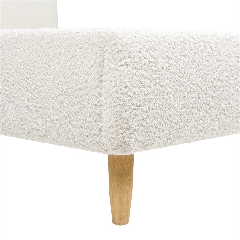 Pemberly Row Curved Headboard Upholstered Platform Bed King Ivory White Boucle