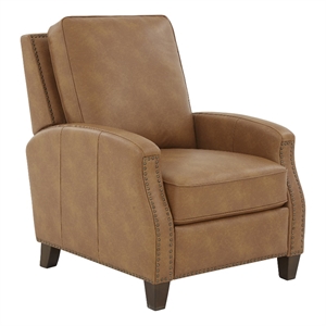 pemberly row modern saddle brown faux leather push back recliner