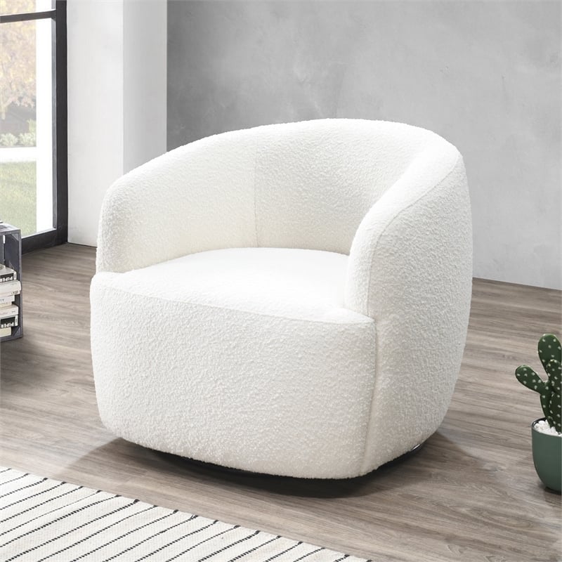 Pemberly Row Upholstered Mid-Century Fabric Swivel Chair in White