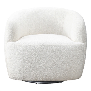 Pemberly Row Upholstered Mid-Century Fabric Swivel Chair in White