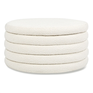Pemberly Row 36&quot Round Upholstered Storage Cocktail Ottoman Ivory White Boucle