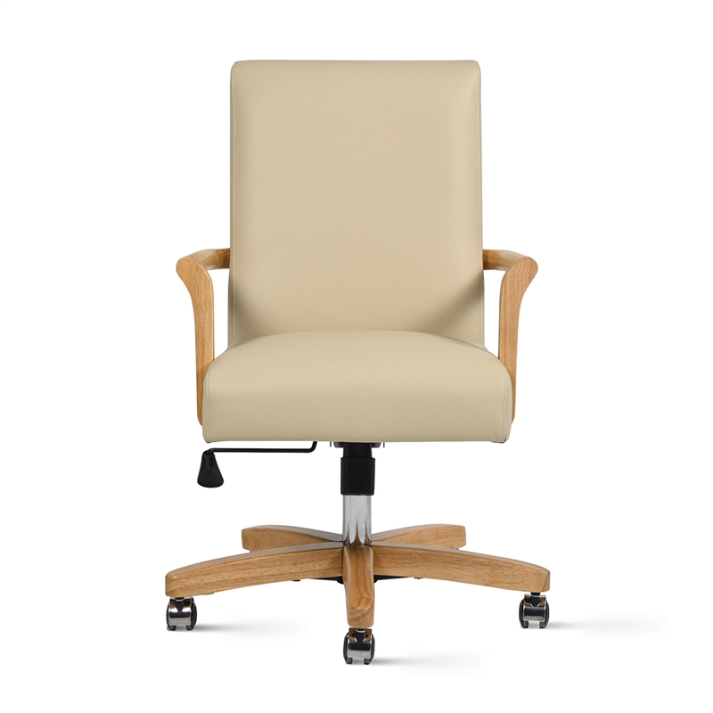 Pemberly Row High Back Executive Home Office Chair Neutral Cream Beige & Wood