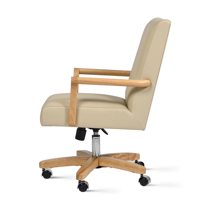 Pemberly Row High Back Executive Home Office Chair Neutral Cream Beige & Wood