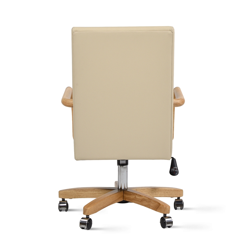 Pemberly Row High Back Executive Home Office Chair Neutral Cream Beige & Wood