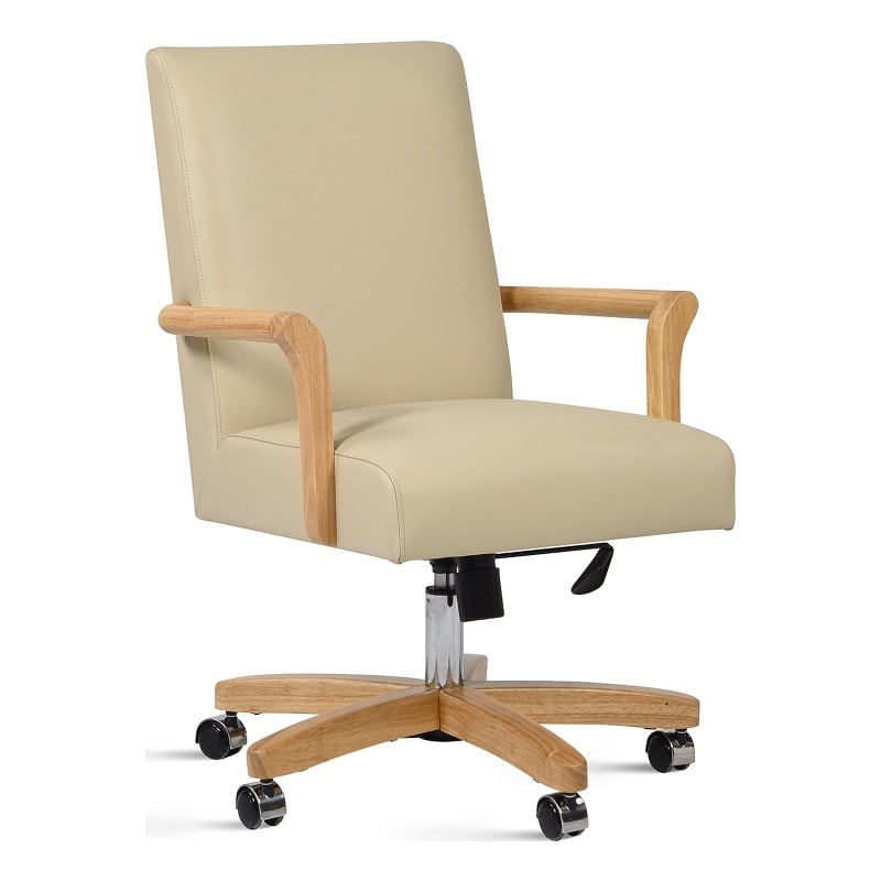 Pemberly Row High Back Executive Home Office Chair Neutral Cream Beige & Wood