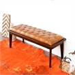 Pemberly Row Mid-Century Modern Upholstered Leather Bench in Tan