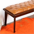 Pemberly Row Mid-Century Modern Upholstered Leather Bench in Tan