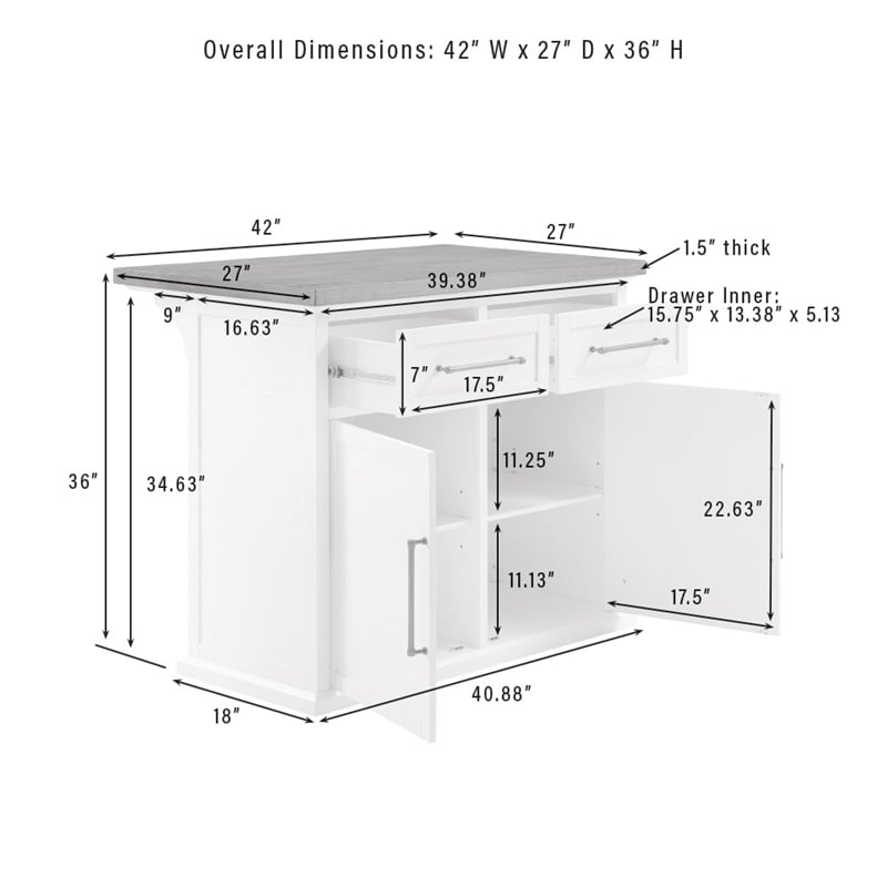 Pemberly Row Modern Wood Kitchen Island in White / Walnut Finish