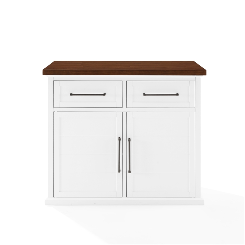 Pemberly Row Modern Wood Kitchen Island in White / Walnut Finish