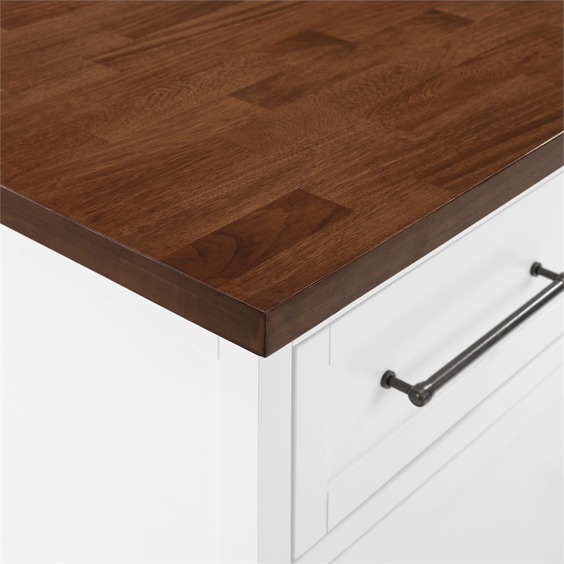 Pemberly Row Modern Wood Kitchen Island in White / Walnut Finish