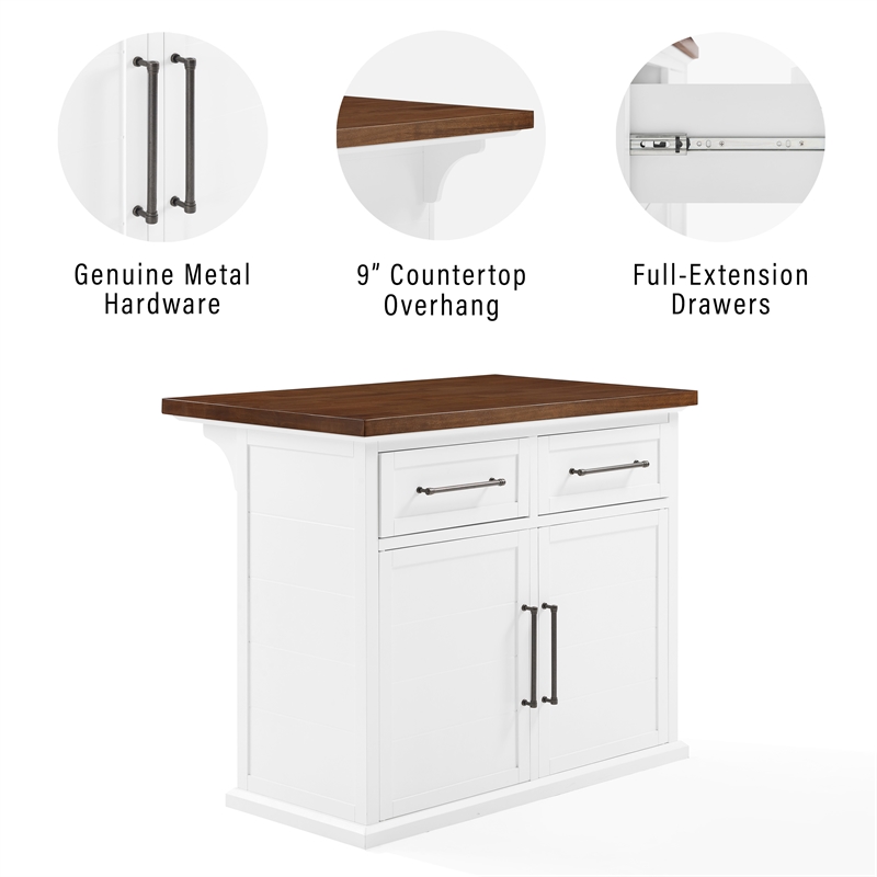Pemberly Row Modern Wood Kitchen Island in White / Walnut Finish