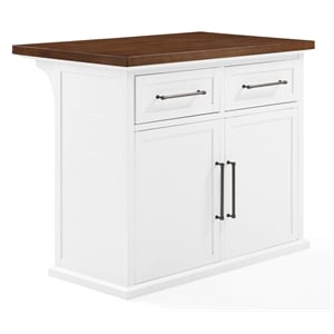 Pemberly Row Modern Wood Kitchen Island in White / Walnut Finish