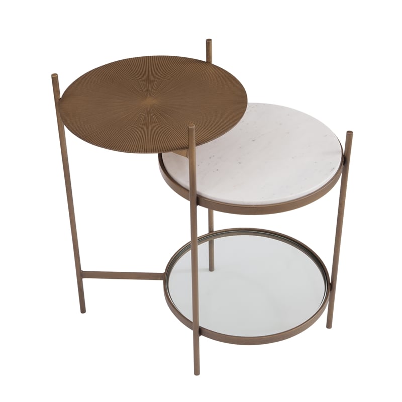 Pemberly Row Modern Gold Finish Accent Table with Marble Shelf
