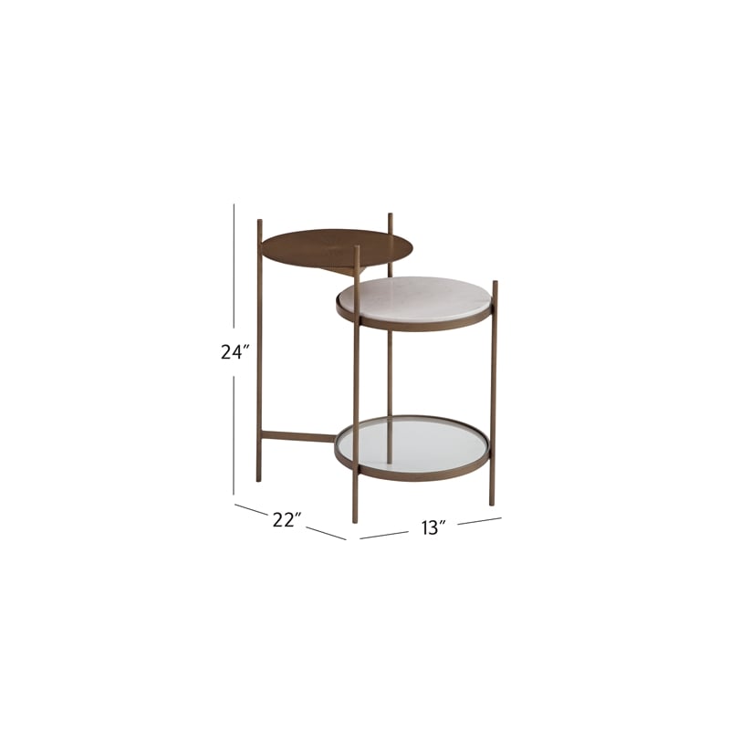 Pemberly Row Modern Gold Finish Accent Table with Marble Shelf