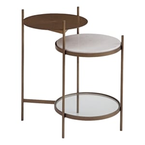 Pemberly Row Modern Gold Finish Accent Table with Marble Shelf