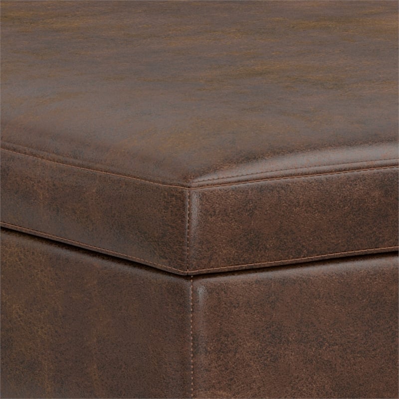 Pemberly Row Square Vegan Faux Leather Storage Ottoman in Brown