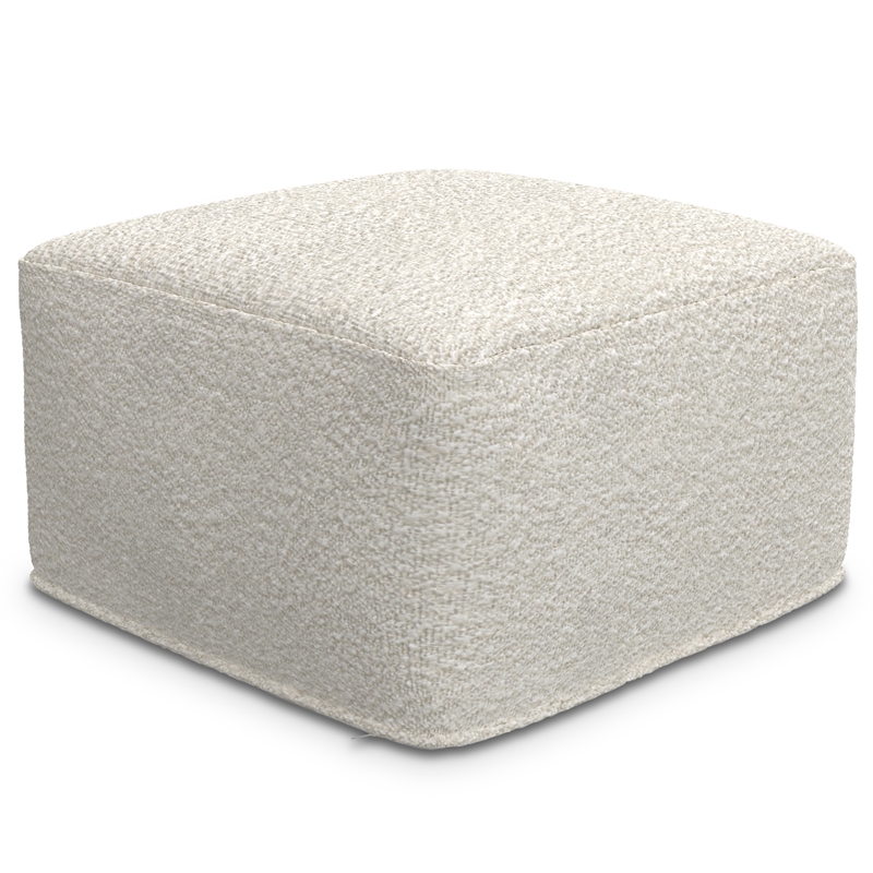 Pemberly Row Contemporary Square Pouf in Ivory Boucle Finish