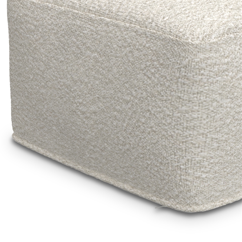 Pemberly Row Contemporary Square Pouf in Ivory Boucle Finish