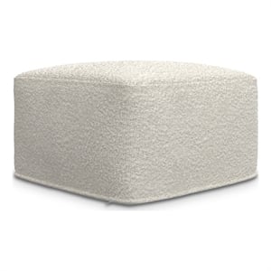 Pemberly Row Contemporary Square Pouf in Ivory Boucle Finish