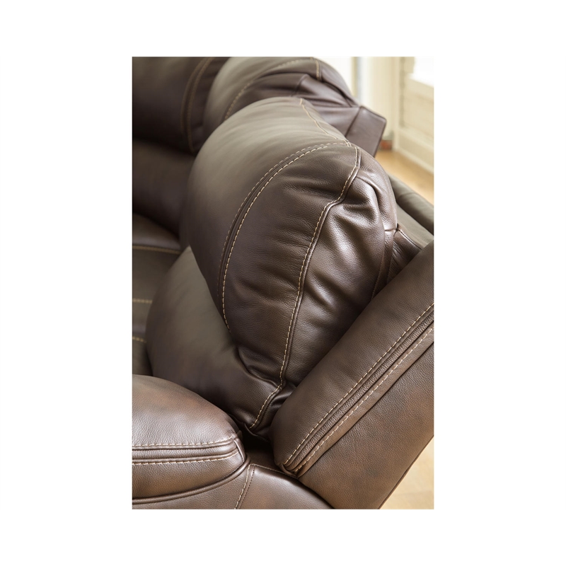 Pemberly Row Leather Zero Wall Recliner with Headrest in Dark Brown