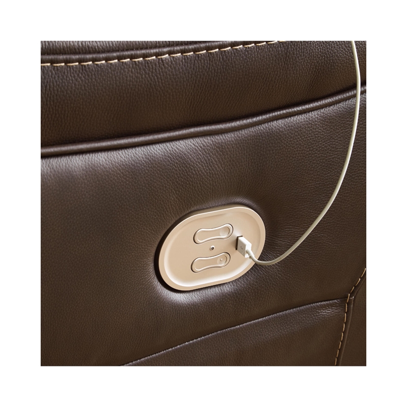 Pemberly Row Leather Zero Wall Recliner with Headrest in Dark Brown