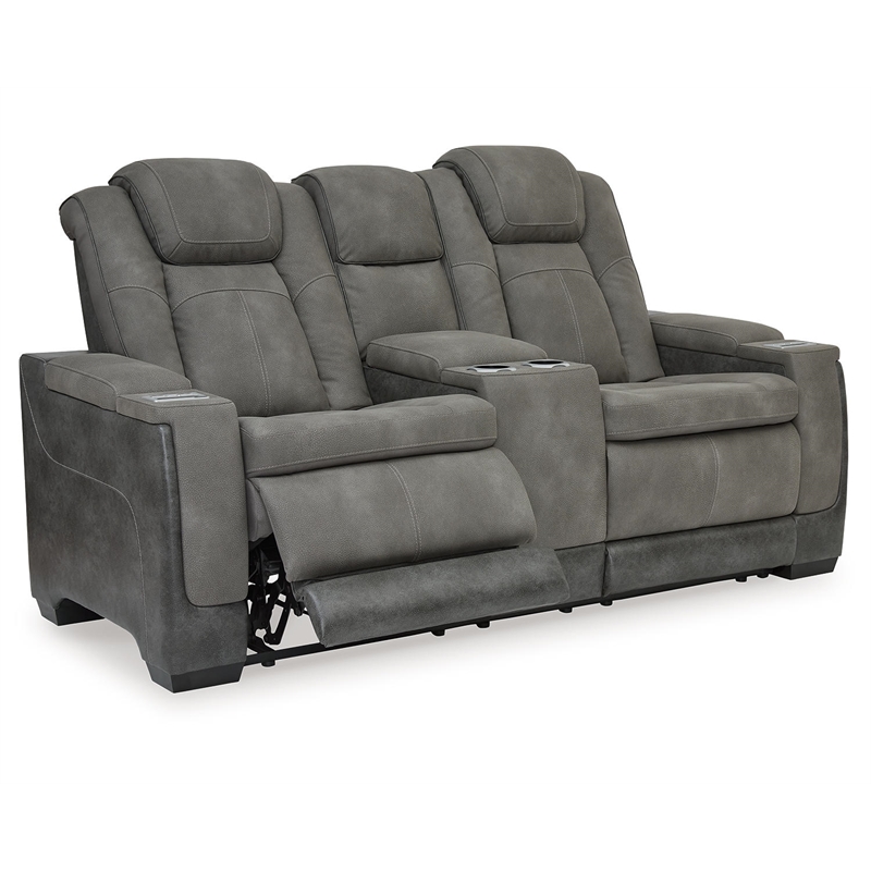 Pemberly Row Contemporary Faux Leather Reclining Loveseat in Gray